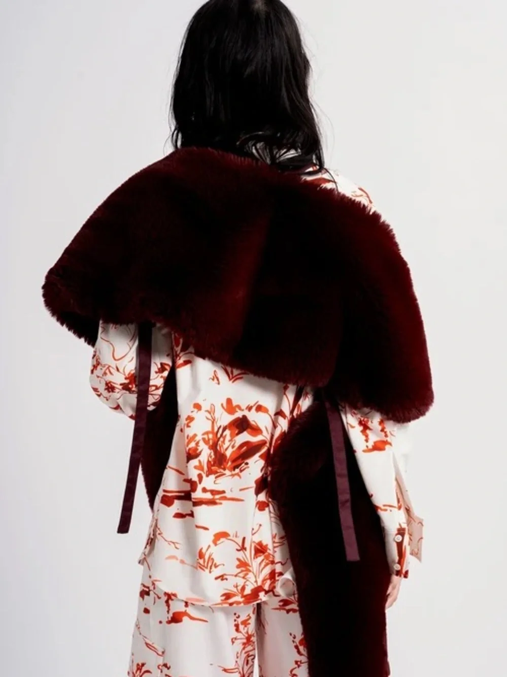 Sies Marjan Burgundy Red Women's Shawl Faux Fur